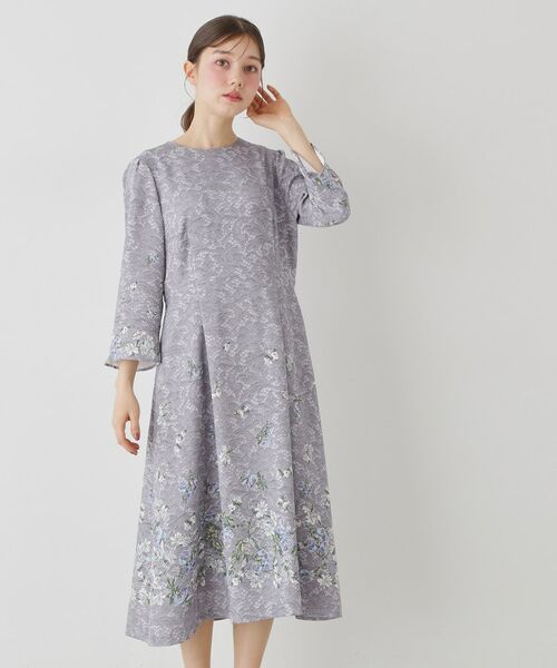 SunaUna / スーナウーナ ミニ丈・ひざ丈ワンピース | 【co creation and yours／SS～L】レースプリントワンピース（グレー(212)）