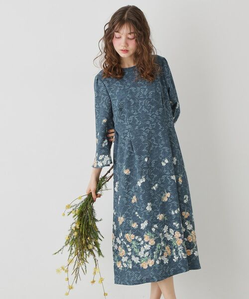 SunaUna / スーナウーナ ミニ丈・ひざ丈ワンピース | 【co creation and yours／SS～L】レースプリントワンピース（ブルー(292)）