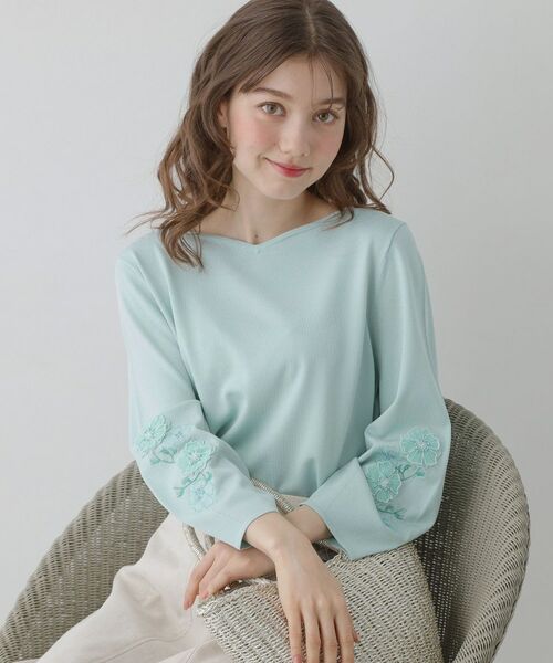 SunaUna / スーナウーナ ニット・セーター | 【SS～Lサイズ展開／フラワー刺繍】クラフトニット（ライトグリーン(020)）