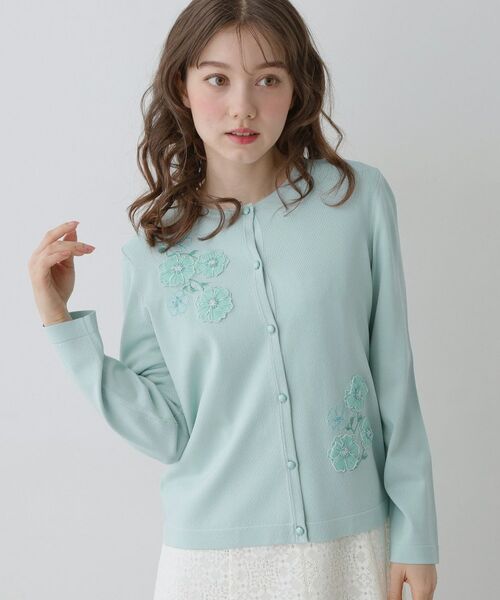 SunaUna / スーナウーナ カーディガン・ボレロ | 【SS～Lサイズ展開／フラワー刺繍】クラフトニット（ライトグリーン(020)）
