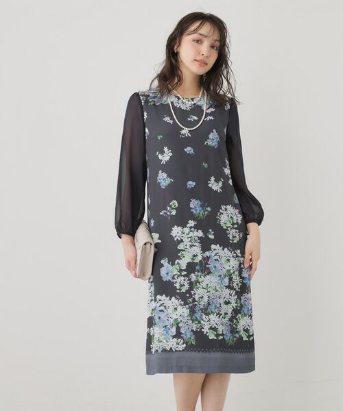 SunaUna / スーナウーナ ミニ丈・ひざ丈ワンピース | 【co creation and yours／SS～L】多色花柄プリントワンピース（ネイビー(194)）