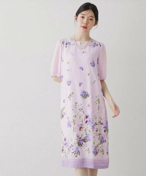 SunaUna / スーナウーナ ロング・マキシ丈ワンピース | 【co creation and yours／SS～L】多色花柄プリント五分袖ワンピース（パープル(182)）