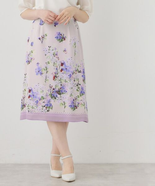 SunaUna / スーナウーナ ミニ・ひざ丈スカート | 【co creation and yours/SS~L】多色花柄プリントスカート(パープル(182))