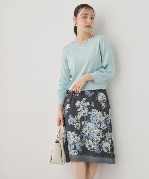 SunaUna / スーナウーナ ミニ・ひざ丈スカート | 【co creation and yours/SS~L】多色花柄プリントスカート(ネイビー(194))