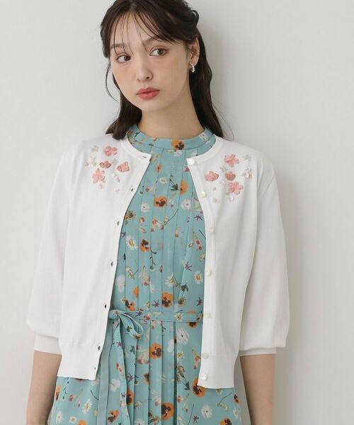 SunaUna / スーナウーナ カーディガン・ボレロ | 【SS～Lサイズ展開／スパンコール・ビジュー・刺繍】クラフトカーディガン（ホワイト(001)）