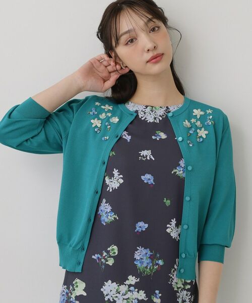 SunaUna / スーナウーナ カーディガン・ボレロ | 【SS～Lサイズ展開／スパンコール・ビジュー・刺繍】クラフトカーディガン（ミントグリーン(021)）