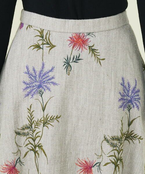 リネンウールフラワー刺繍スカート
