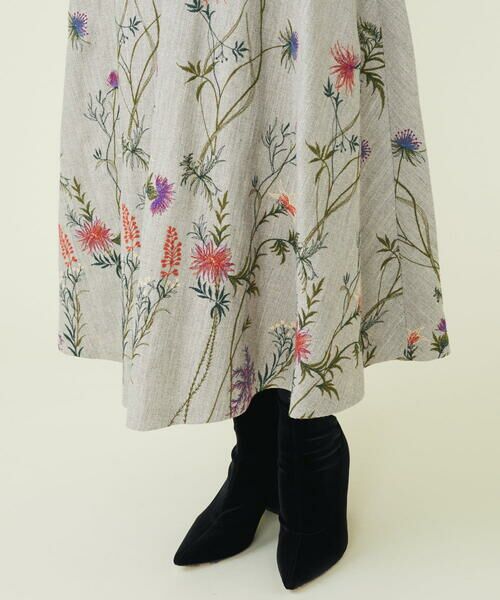 リネンウールフラワー刺繍スカート