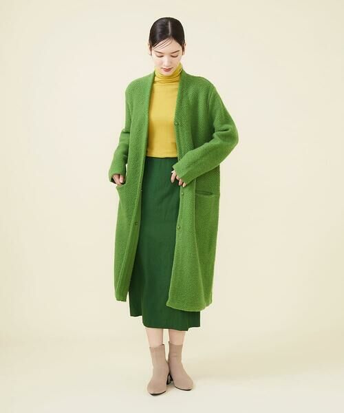 シビラ　ロングコート　ウール100% グリーン　飾りボタン　フレア　飾りボタンnakoのお洋服