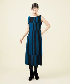 【blue&black】バイカラーパッチワークドレス