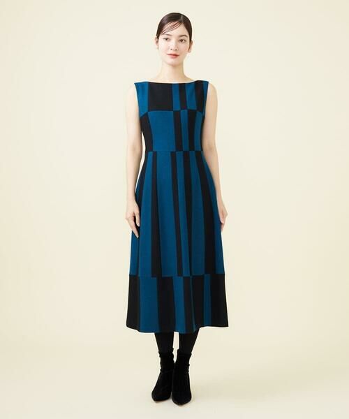 Sybilla / シビラ ドレス | 【blue&black】バイカラーパッチワークドレス | 詳細3