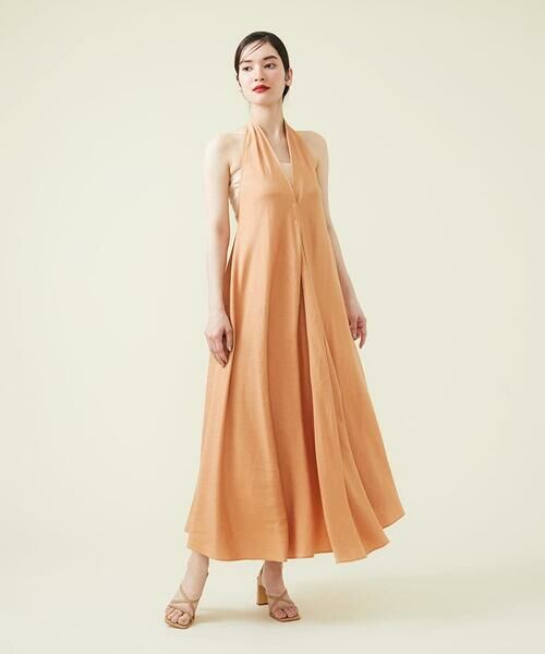【SYBILLA DRESS】リネンホルターネック ベア付きドレス