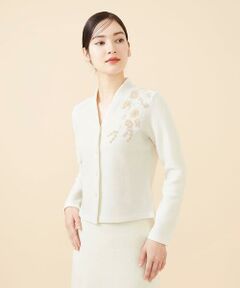 【Pure】ホワイトフラワー刺繍ニットジャケット