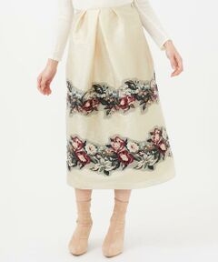 Sybilla / シビラ ロング・マキシ丈スカート | フラワーカットジャカードタックスカート
