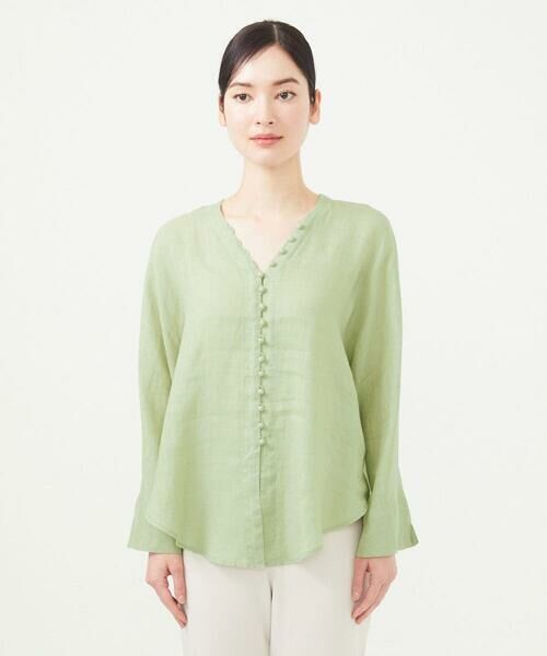 Sybilla / シビラ シャツ・ブラウス | ムラ染めリネンボタンブラウス | 詳細1
