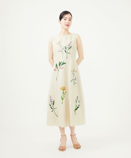 Sybilla/シビラ 先染めリネン刺繍ドレス ベージュ M Sybilla/シビラ 先染めリネン刺繍ドレス ベージュ M