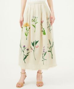 Sybilla / シビラ ロング・マキシ丈スカート | 先染めリネン刺繍スカート