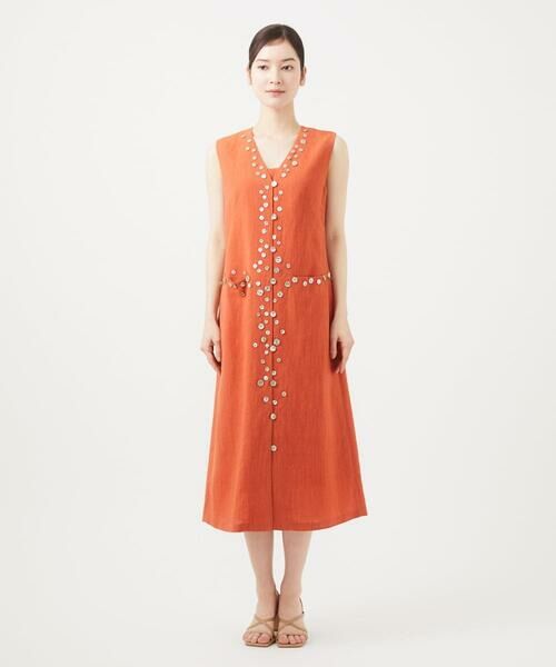 Jil Sander ボタン シャツドレス ワンピース オレンジ セール】 シェルボタンジレドレス （ロング・マキシ丈ワンピース