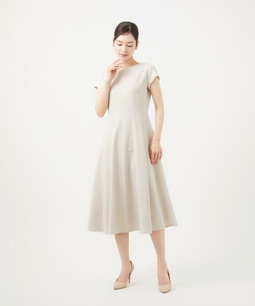 104 新品 BEIGE, ベイジ, MELLE ジャージードレス ワンピース2 ガール GIRL 総レースハイネックスカラップフレアロング丈結婚式