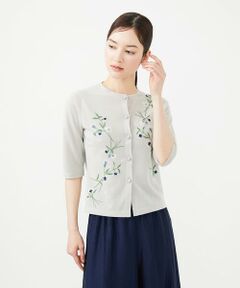 シビラ　Sybilla 　花柄刺繍 　七分袖カーディガン セール】 フラワー刺繍ニットカーディガン （カーディガン