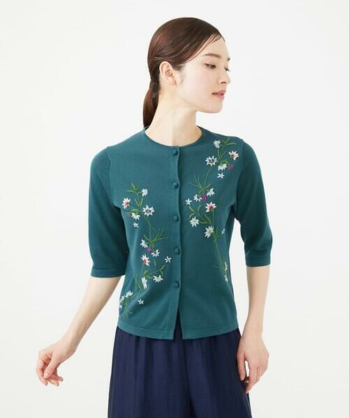 Sybilla/シビラ フラワー刺繍五分袖カーディガン グリーン SS Sybilla/シビラ フラワー刺繍五分袖カーディガン グリーン SS