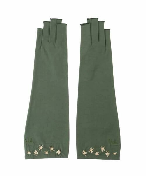 Sybilla / シビラ 手袋 | 【日本製/接触冷感】フラワー刺繍フィンガーレスミドルグローブ（5本指） | 詳細1