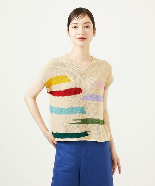 Sybilla/シビラ ハンドペイント柄プルオーバー ベージュ M Sybilla/シビラ ハンドペイント柄プルオーバー ベージュ M