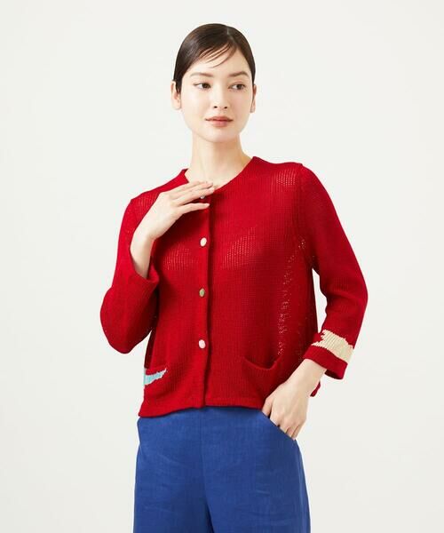 Sybilla/シビラ ハンドペイント柄カーディガン レッド SS Sybilla/シビラ ハンドペイント柄カーディガン レッド SS