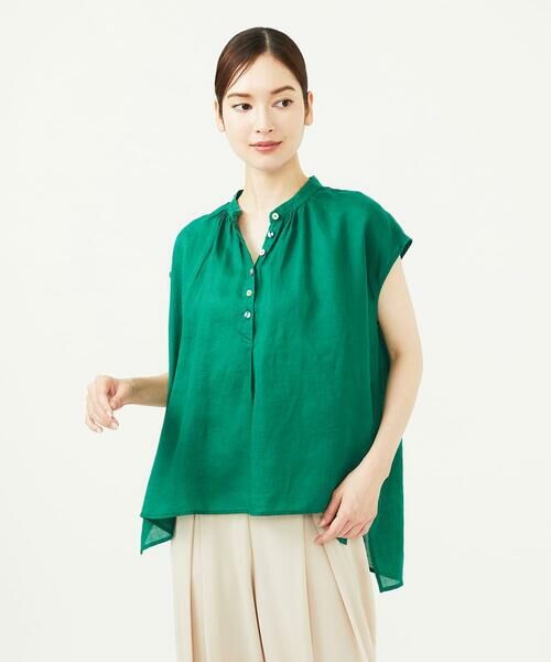 Sybilla/シビラ リネンローンボタンデザインブラウス グリーン M Sybilla/シビラ リネンローンボタンデザインブラウス グリーン M