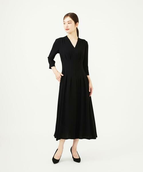 Sybilla/シビラ タッキングデザインドレス(7分袖) ブラック L Sybilla/シビラ タッキングデザインドレス(7分袖) ブラック L