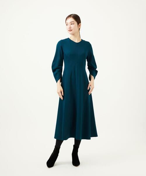 Sybilla / シビラ ロング・マキシ丈ワンピース | フォルムスリーブジャージードレス(ブルーグリーン)