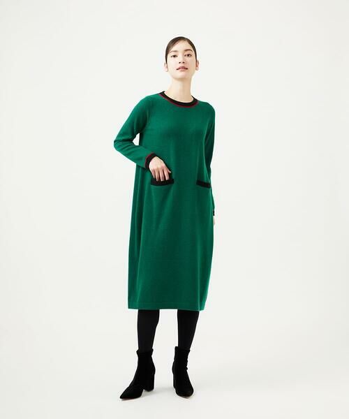 Sybilla / シビラ ロング・マキシ丈ワンピース | 配色ラインニットドレス（グリーン）