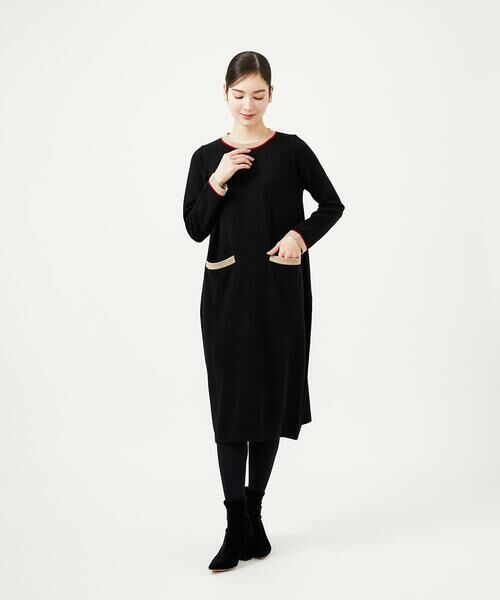 Sybilla / シビラ ロング・マキシ丈ワンピース | 配色ラインニットドレス（ブラック）