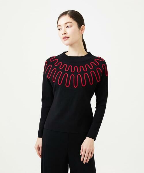 Sybilla / シビラ ニット・セーター | バイカラーコード刺繍ニット（ブラック）