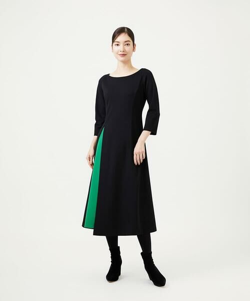 Sybilla / シビラ ロング・マキシ丈ワンピース | スリットレイヤードドレス（ブラック×グリーン）