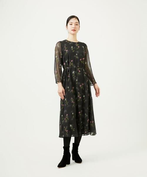 Sybilla / シビラ ロング・マキシ丈ワンピース | ドットフラワー刺繍ドレス（ブラック）