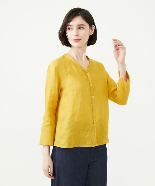 Sybilla / シビラ シャツ・ブラウス | ツイストVネックリネンブラウス（イエロー）