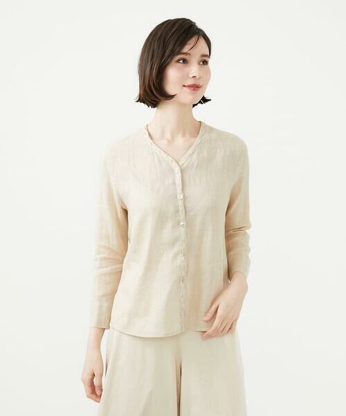 Sybilla / シビラ シャツ・ブラウス | ツイストVネックリネンブラウス（ライトベージュ）