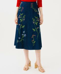 Sybilla / シビラ ロング・マキシ丈スカート | フラワー刺繍デニムスカート