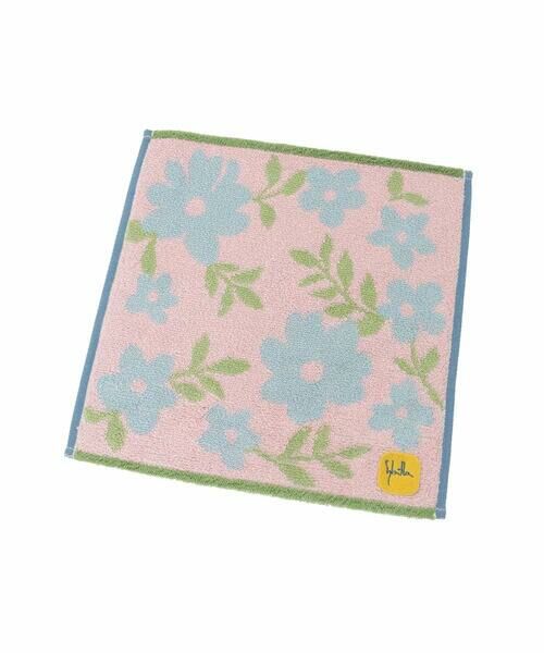 Sybilla / シビラ ハンカチ | カラフルフラワー柄タオルハンカチ（ライトピンク×ライトブルー）