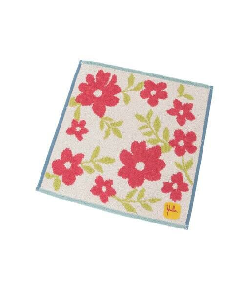 Sybilla / シビラ ハンカチ | カラフルフラワー柄タオルハンカチ（アイボリー×レッド）