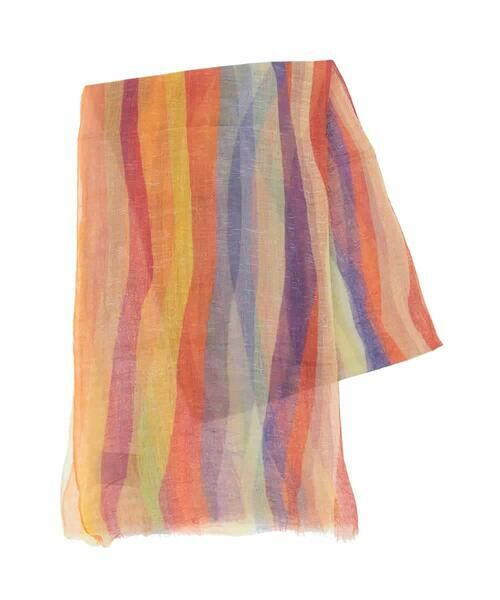 Sybilla / シビラ マフラー・ショール・スヌード・ストール | マルチストライプリネンストール（オレンジ系）