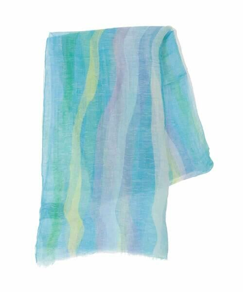 Sybilla / シビラ マフラー・ショール・スヌード・ストール | マルチストライプリネンストール（ライトブルー系）