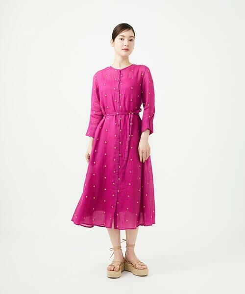 Sybilla / シビラ ロング・マキシ丈ワンピース | ダイヤ刺繍リネンドレス（フューシャ）