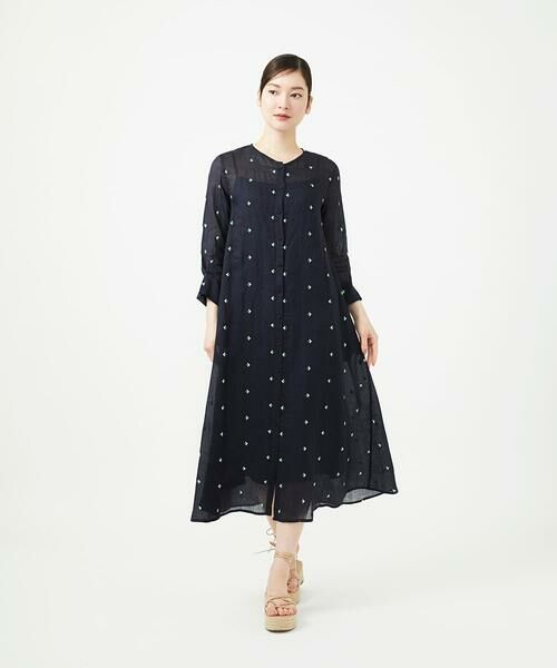 Sybilla / シビラ ロング・マキシ丈ワンピース | ダイヤ刺繍リネンドレス（ダークネイビー）