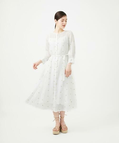 Sybilla / シビラ ロング・マキシ丈ワンピース | ダイヤ刺繍リネンドレス（ホワイト）