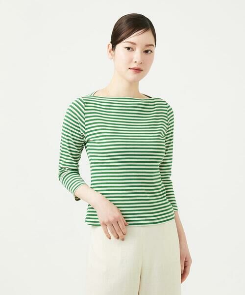 Sybilla / シビラ カットソー | ボーダーボートネックカットソー（グリーン）