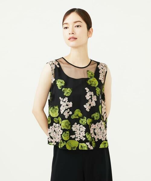 Sybilla / シビラ シャツ・ブラウス | アジサイ刺繍チュールブラウス（ブラック）