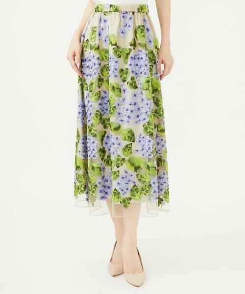 Sybilla / シビラ ロング・マキシ丈スカート | アジサイ刺繍チュールスカート | 詳細1