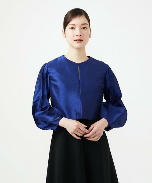 Sybilla / シビラ ノーカラージャケット | デザインスリーブショートジャケット（ネイビーブルー）
